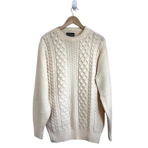 Vintage Le Tigre Mens Fisherman Sweater Size LT‎ Cream Cable Knit Chunky Preppy